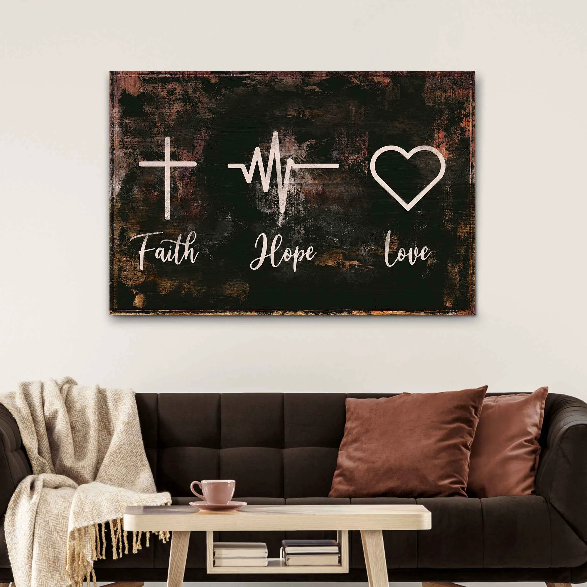 Next-Generation Rustic 39 Faith Hope Love 39 Sign - Christian Art and Biblical Decor for home High-Quality