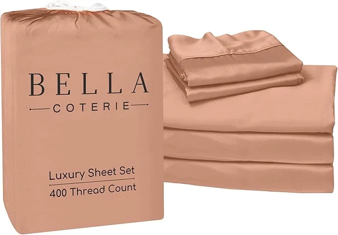 Premium Bella Coterie Luxury Bamboo Viscose Split King Size Sheet Set 2 Fitted Sheets for Sleep Number amp Adjustable Beds Organically Grown Cooling amp Ultra Soft 18 Deep Pocket Terracotta Traditional