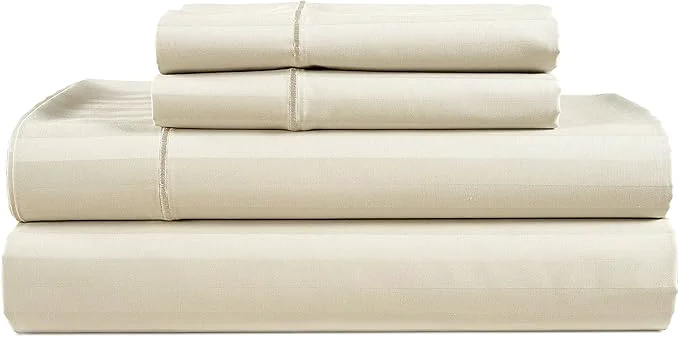 Pure LANE LINEN Striped Sheets Set - Egyptian Cotton 4 Piece Bed for King Size Hotel Bedding amp Pillowcases 16 quot Deep Pocket Fits Upto 17 quot Mattress - Ivory Unique