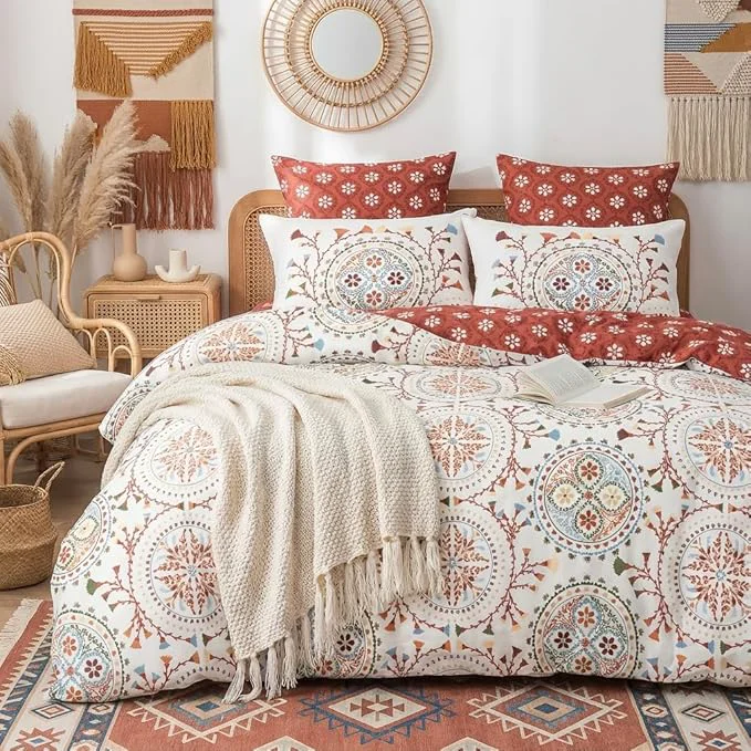 Contemporary Nayoroom Boho Comforter Set Queen Size Reversible Bohemian Medallion Paisley Comforter 3 Pieces Soft Lightweight Southwestern Aesthetic Bedding Set for All Seasons Organic