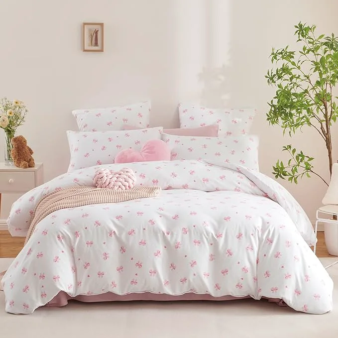 Expertly Made Nayoroom Pink Bow Comforter Set Twin Size Heart Bowknot Printed Cute Comforter 2 Pieces Soft Lightweight Kids Girls Dorm Bedding Set for All Seasons Breathable