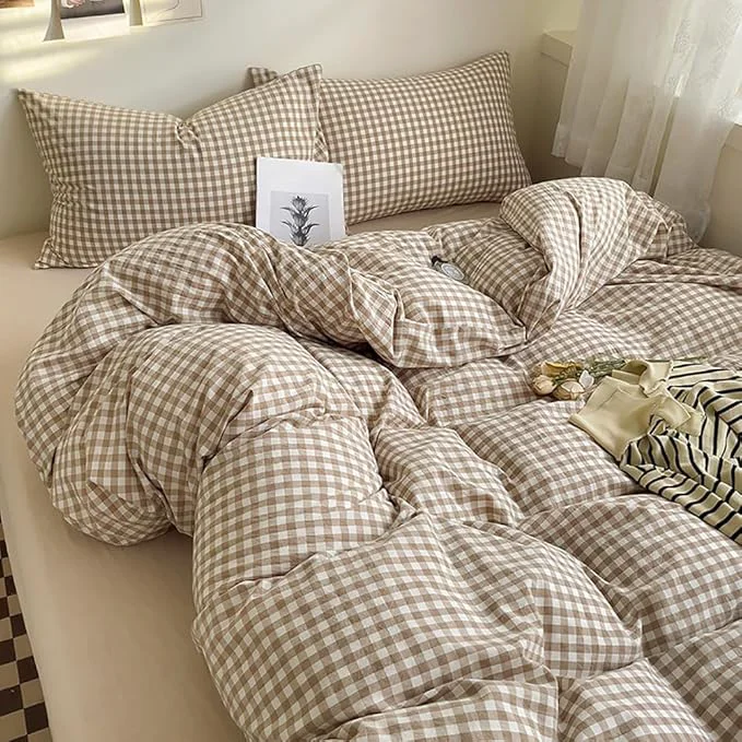 Responsible Nayoroom Brown Gingham Comforter Set Queen Size Tan Plaid Checkered Comforter 3 Pieces Soft Lightweight Grid Farmhouse Dorm Bedding Set for All Seasons Modern