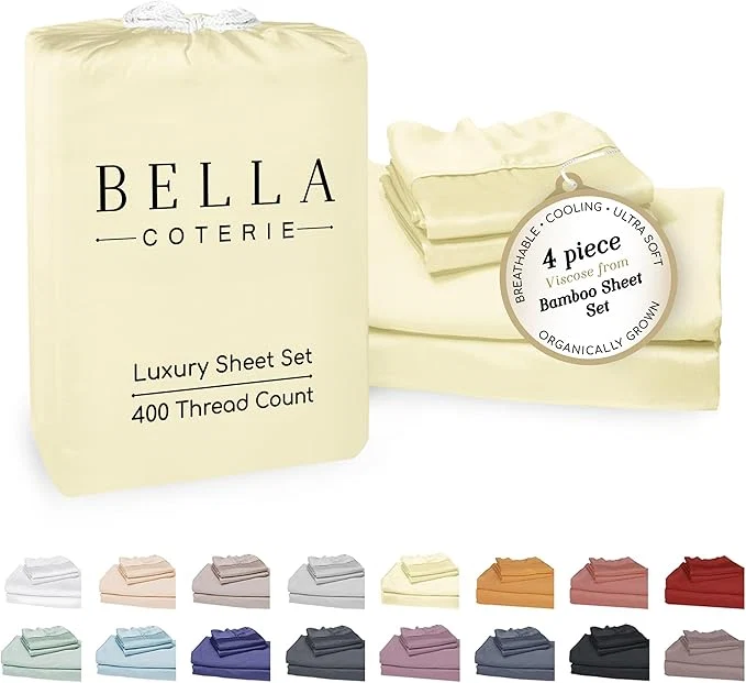 Unique Bella Coterie Luxury Bamboo Viscose Cal King Size Sheet Set Organically Grown Ultra Soft Cooling for Hot Sleepers 18 quot Deep Pocket Lemonade Powerful