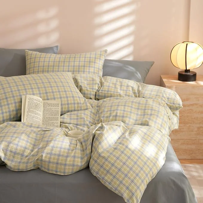 Dependable EAVD Blue Yellow Gingham Comforter Set Twin XL Soft Modern Grid Plaid Comforter Set 3 Pieces Reversible Grid Checkered Pattern Bedding with 2 Pillowcases Farmhouse Gingham Bedding Set for All-Season Sustainable