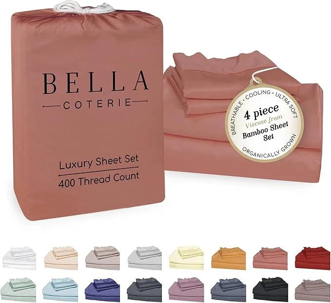 Sustainable Bella Coterie Luxury Bamboo Viscose Cal King Size Sheet Set Organically Grown Ultra Soft Cooling for Hot Sleepers 18 quot Deep Pocket Raisin High-Quality