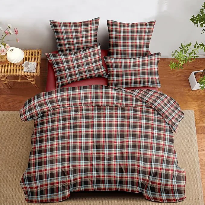 Clean Nayoroom Plaid Comforter Set Queen Size Vintage Red Brown Gingham Checkered Tartan Comforter 3 Pieces Soft Lightweight Farmhouse Dorm Bedding Set for All Seasons Luxury