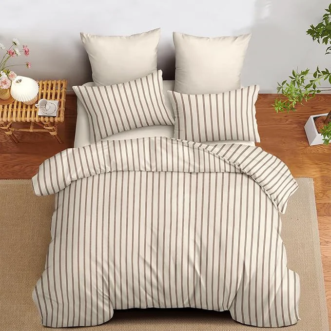 Next-Generation Nayoroom Striped Comforter Set Queen Size Brown Stripe Comforter 3 Pieces Girls Soft Lightweight Pinstripe Dorm Bedding Set for All Seasons Tannish Linen Grey Brown Stripes Refined