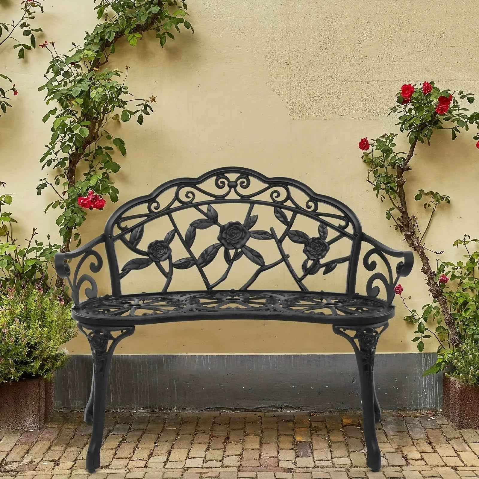 Verified Floral Cast Aluminum Outdoor Garden Bench for 2 Selected