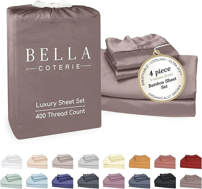 Exceptional Bella Coterie Luxury Bamboo Viscose Full Size Sheet Set Organically Grown Ultra Soft Cooling for Hot Sleepers 18 quot Deep Pocket Mocha Specialty