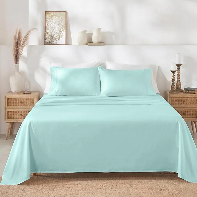 Stylish California Design Den Twin XL Sheet Sets - Soft 400 Thread Count Sateen Natural Cotton Sheets Set with Deep Pockets and Durable Bedding - Seafoam Recyclable