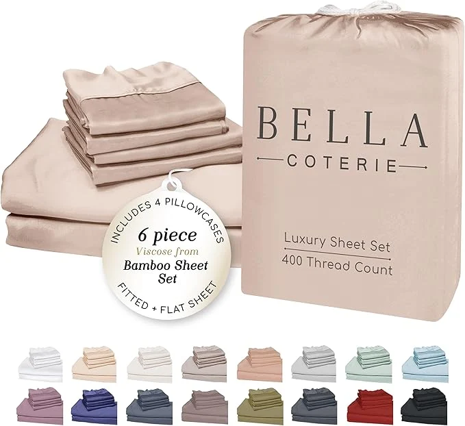 Responsible Bella Coterie 6 Piece Luxury Bamboo Viscose King Size Sheet Set Organically Grown Cooling for Hot Sleepers 18 quot Deep Pocket Soft amp Hypoallergenic 4 Pillowcases Dusty Rose Original Design