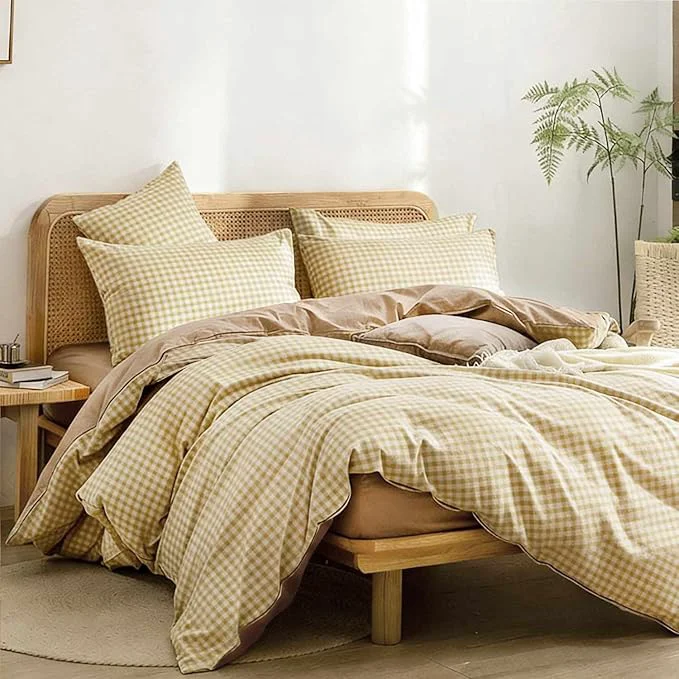 Professional ETDIFFE King Size Brown Comforter Set 3 Piece Tan Gingham Grid Bed Set - Soft and Lightweight Buffalo Checkered Plaid Microfiber Down Comforter 90x104 Optimized