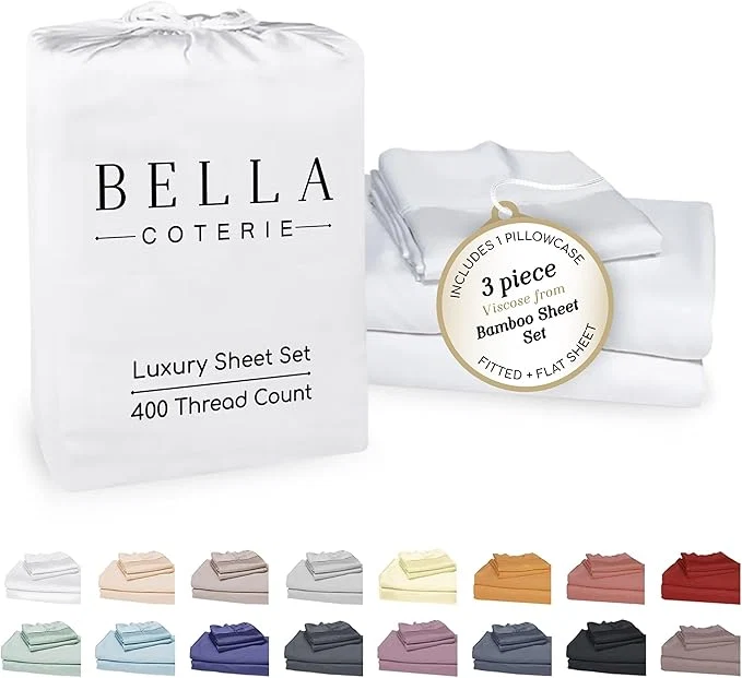 Authentic Bella Coterie Luxury Bamboo Viscose Twin XL Size Sheet Set Organically Grown Ultra Soft Cooling for Hot Sleepers 18 quot Deep Pocket White Outstanding