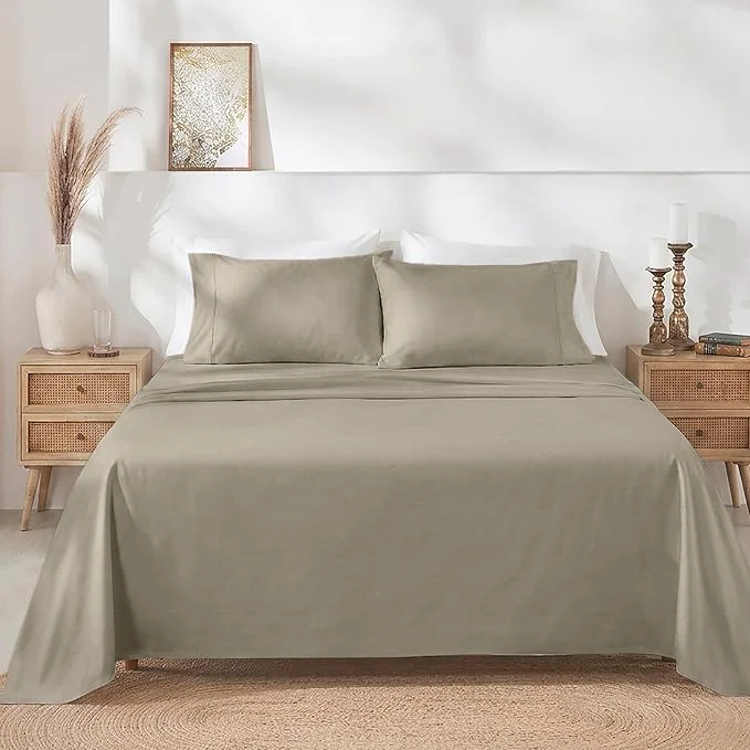 Carefully Designed California Design Den Queen Sheet Set - Soft 400 Thread Count Sateen Natural Cotton Sheets for Queen Size Bed Deep Pockets for a Snug Fit Durable Bedding - Taupe World-Class
