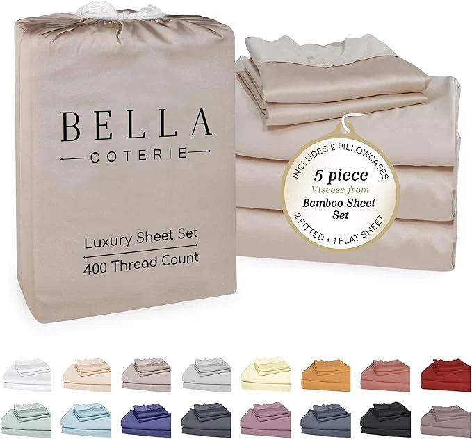 Bella Coterie Luxury Bamboo Viscose Split King Size Sheet Set 2 Fitted Sheets for Sleep Number amp Adjustable Beds Organically Grown Cooling amp Ultra Soft 18 Deep Pocket Dune Flexible