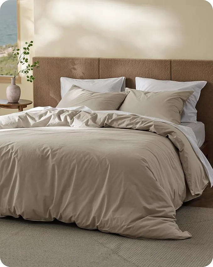 Quality Bedsure Cotton Duvet Cover California King - Luxury Slub Weave Cotton Duvet Cover Set PureWoven Bedding Set with a Linen Like Textured Easy Change Tannish Linen Grey 104 quot x 98 quot Sustainable