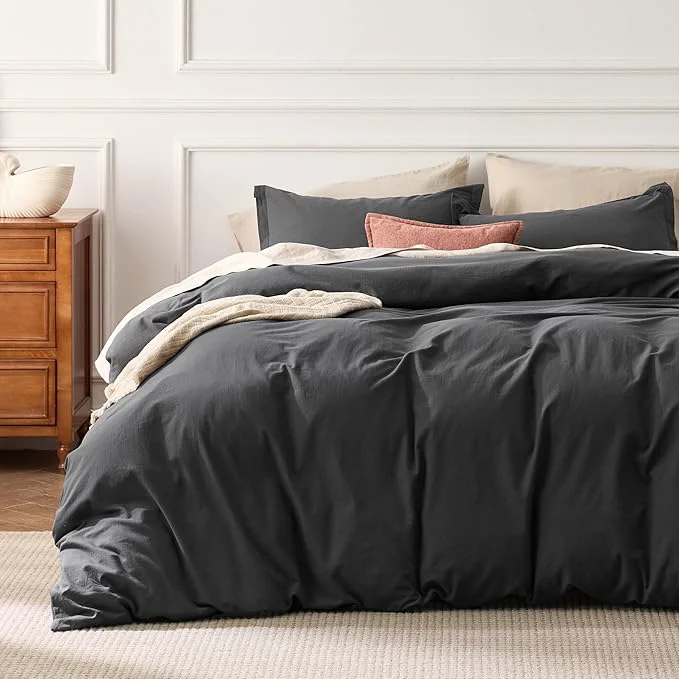 Trusted Bedsure Washed Cotton Duvet Cover Cal King - Charcoal Minimalist Bedding Set Linen Like - PureWoven Plain Simple amp Soft Comforter Cover for All Seasons Charcoal California King 104 quot x98 quot Powerful
