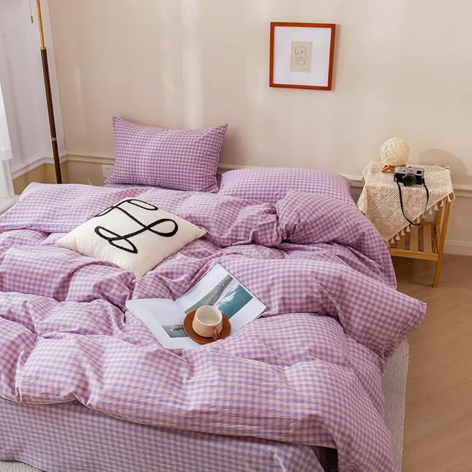 Dependable EAVD Purple Gingham Comforter Set Full Soft Mini Checkered Plaid Bedding Set with 2 Pillowcases Modern Reversible Gingham Bedding Set for Boy Women Men Farmhouse Plaid Comforter Set for All-Season Specialty