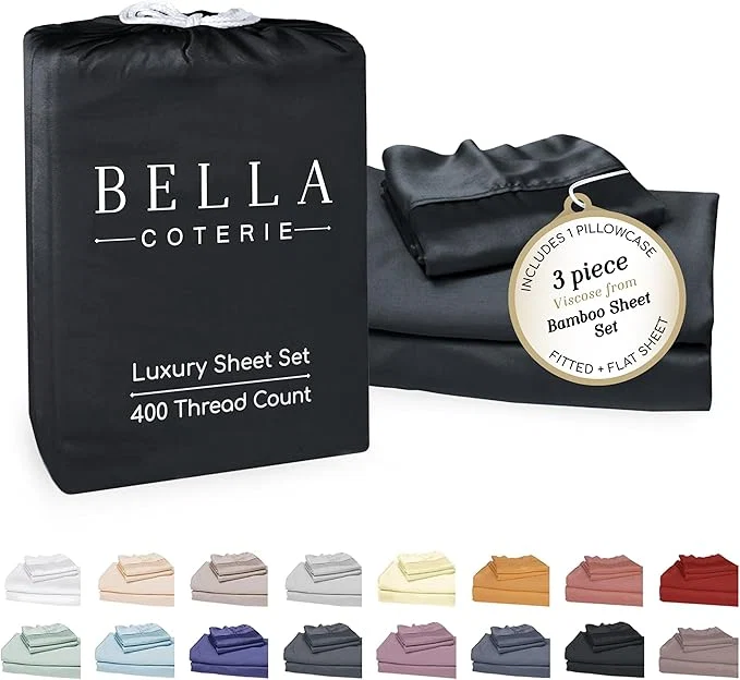 Innovative Bella Coterie Luxury Bamboo Viscose Twin XL Size Sheet Set Organically Grown Ultra Soft Cooling for Hot Sleepers 18 quot Deep Pocket Black