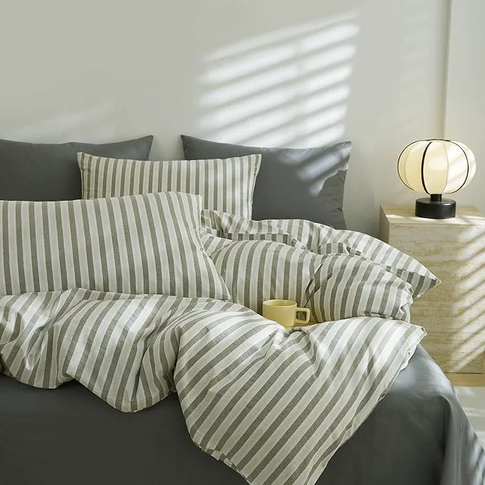 Dependable EAVD Striped Comforter Set Queen Grey White Stripes Bedding Set for Boys Women Men Reversible Striped Bedding Set for All-Season Modern Geometric Comforter Set Soft Fluffy High-Quality