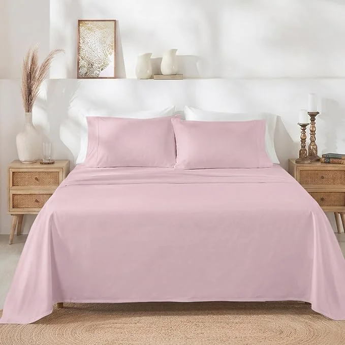 Green California Design Den Soft Twin Sheets Set - 400 Thread Count Sateen Cotton Sheets Deep Pockets and Durable Bedding Set for Dorm Rooms amp Adults - Pink Premium