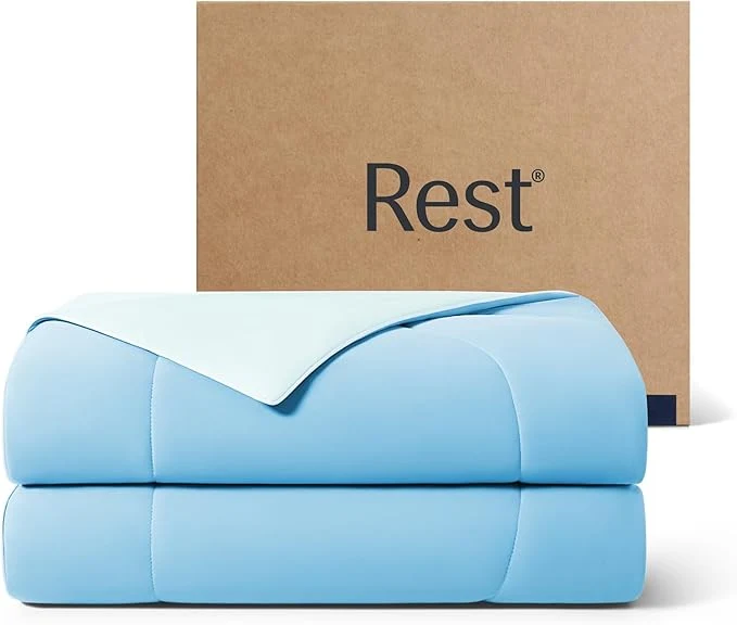 Advanced REST® Evercool® Cooling Comforter King Cali King Blanket for Hot Sleepers All Season Bedding to Keep Cool for Night Sweats Breathable Lightweight Duvet 106x90 Inches Aqua Blue Consistent