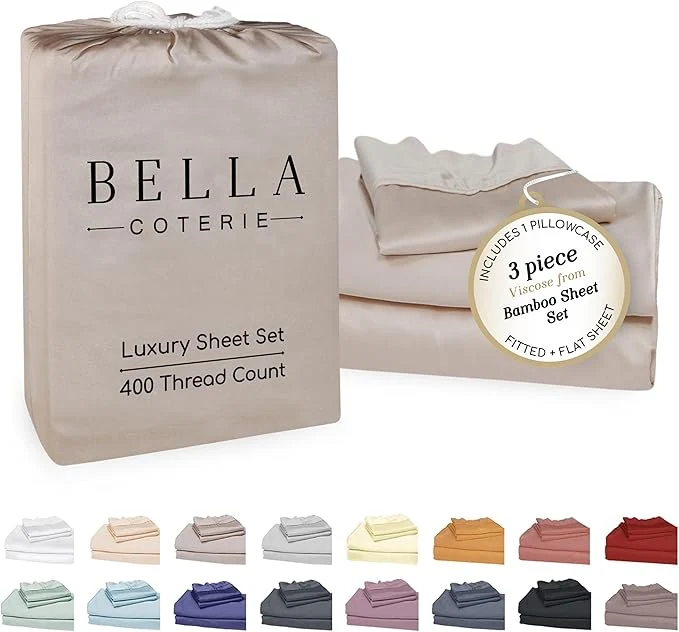 Crafted Bella Coterie Luxury Bamboo Viscose Twin Size Sheet Set Organically Grown Ultra Soft Cooling for Hot Sleepers 18 quot Deep Pocket Dune Premium Material