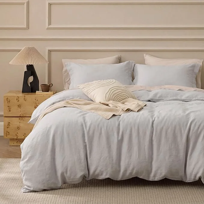 Practical Bedsure Washed Cotton Duvet Cover Queen Size - Light Grey Minimalist Bedding Set Linen Like - PureWoven Plain Simple amp Soft Comforter Cover for All Seasons Queen 90 quot x90 quot Proven