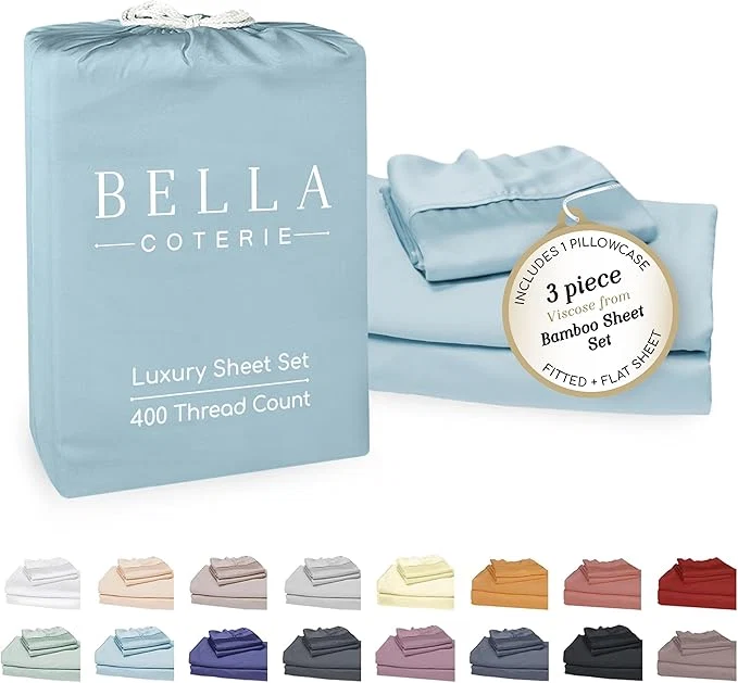 Refined Bella Coterie Luxury Bamboo Viscose Twin XL Size Sheet Set Organically Grown Ultra Soft Cooling for Hot Sleepers 18 quot Deep Pocket Coastal Blue Easy-to-Use