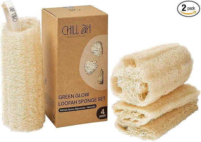 Authentic Chill Ah Green Glow Loofah Sponge Set – Plant-Based Biodegradable Versatile
