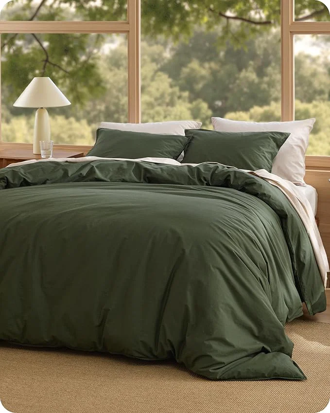 Next-Generation Bedsure Cotton Duvet Cover Oversized King - Luxury Slub Weave Cotton Duvet Cover Set PureWoven Bedding Set with a Linen Like Textured Easy Change Olive Green 120 quot x 98 quot Consistent