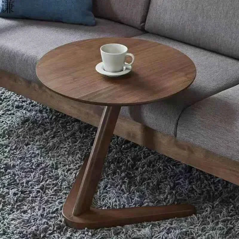 Crafted Round Wooden Side Table with Compact C-Shape Design for Small Spaces Fashionable