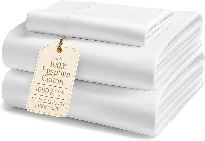 Reusable LANE LINEN Egyptian Cotton Extra Long Twin Sheets - 1000 Thread Count Soft amp Comfy No Pill Fade Resistant Twin XL Sheet Sets for Hospital Beds and Dorm Room 15 quot Deep Pocket - White Easy-to-Use