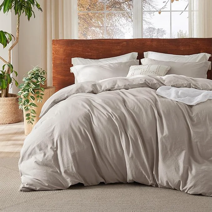 Consistent Bedsure Washed Cotton Duvet Cover Queen Size - Natural Minimalist Cotton Duvet Cover Linen Like for All Seasons - GentleSoft™ Plain Simple Bedding Natural Queen 90 quot x90 quot Efficient