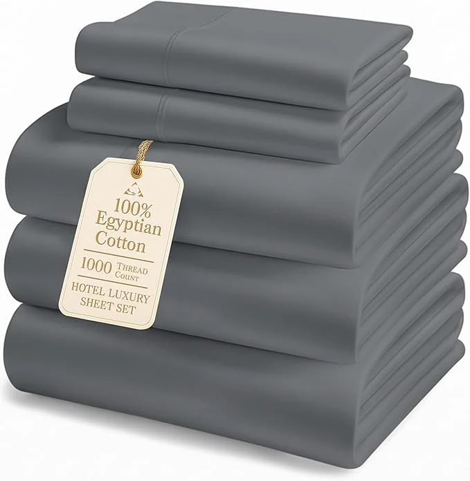 Powerful LANE LINEN Egyptian Cotton Split King Sheets for Adjustable Beds - 1000 Thread Count Soft amp Comfy Sateen Weave Naturally Cooling Breathable Oeko Tex Bed Sheets-Charcoal Trendy