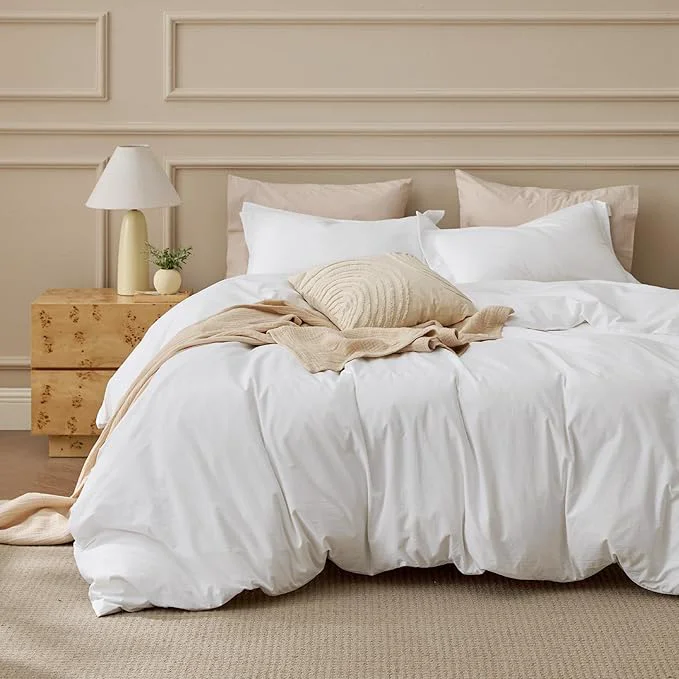 Selected Bedsure Washed Cotton Duvet Cover King Size - Natural White Minimalist Bedding Set Linen Like - PureWoven Plain Simple amp Soft Comforter Cover for All Seasons Natural White King 104 quot x90 quot Original