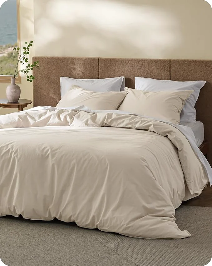 Expertly Made Bedsure Cotton Duvet Cover King - Luxury Slub Weave Cotton Duvet Cover Set PureWoven Bedding Set with a Linen Like Textured Easy Change Ivory 104 quot x 90 quot Secure