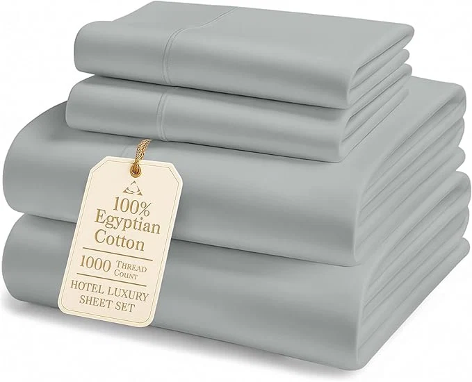 Artisan Egyptian Cotton Sheets King Size - 1000 Thread Count Naturally Cooling amp Breathable Sateen King Size Sheets Set Ultra-Soft amp Durable Hotel Luxury Sheets with 15 quot Snug Fit Deep Pockets - Silver Functional