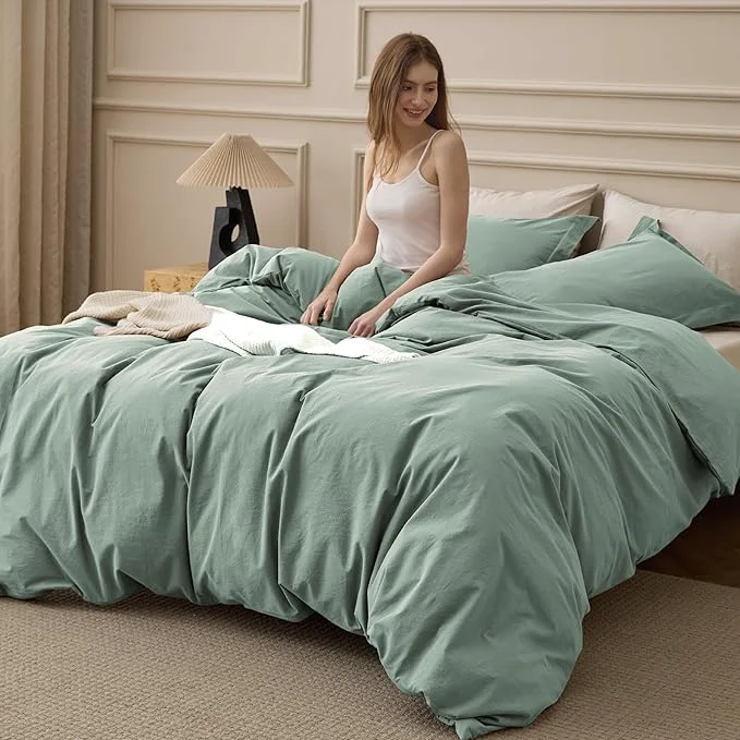 Powerful Bedsure Washed Cotton Duvet Cover King Size - Iceberg Green Minimalist Bedding Set Linen Like - PureWoven Plain Simple amp Soft Comforter Cover for All Seasons Iceberg Green King 104 quot x90 quot Outstanding