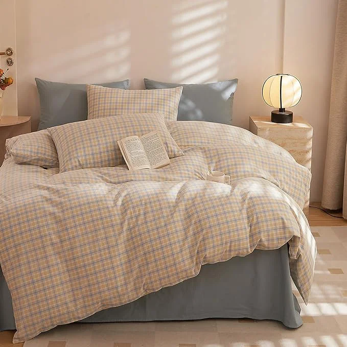 Powerful HighBuy Yellow Gingham Comforter Set Queen Size Plaid Comforter Queen Set Modern Checkered Grid Bedding Comforter Hotel Luxury Comfy Fluffy Bedding Sets for Men Teen Easy Care Fast