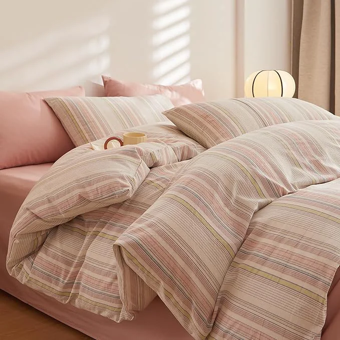 Powerful EAVD Striped Comforter Set Twin XL Pink Striped Bedding Comforter Set 3 Pieces Farmhouse Geometric Bedding Set with 2 Pillowcases for All-Season Soft Fluffy Lightweight Top-Quality