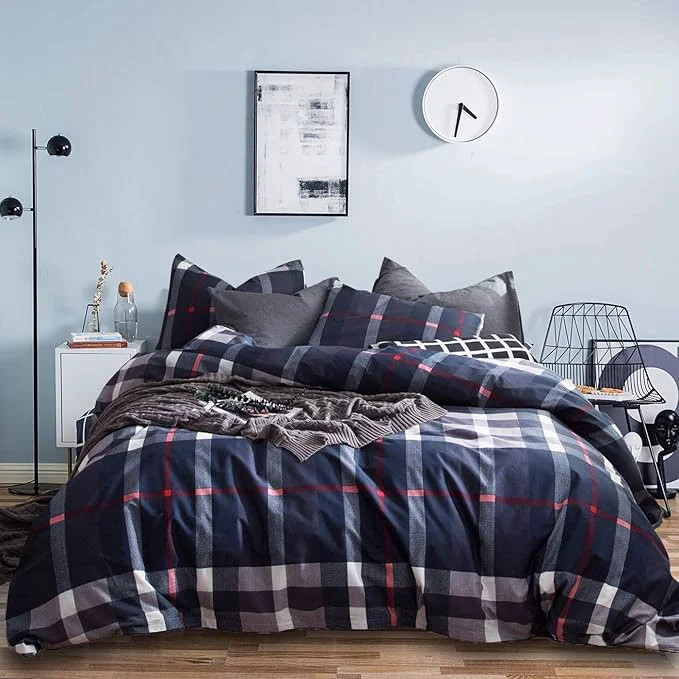 Dependable Houseri Navy Blue Plaid Comforter Set - Queen Size Teen Boys Bedding with Dark Blue amp White Grid Comforter Buffalo Plaid Tartan Checkered amp Gingham Pattern Original Design