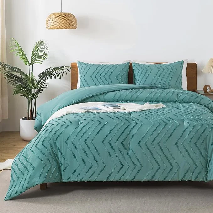 Healthy Andency Grayish Teal Comforter Set Full Size Boho Soft Warm Bedding Comforter Sets for Full Bed 3 Pieces Vintage Chevron Tufted Aesthetic Comforter Set Relaxed