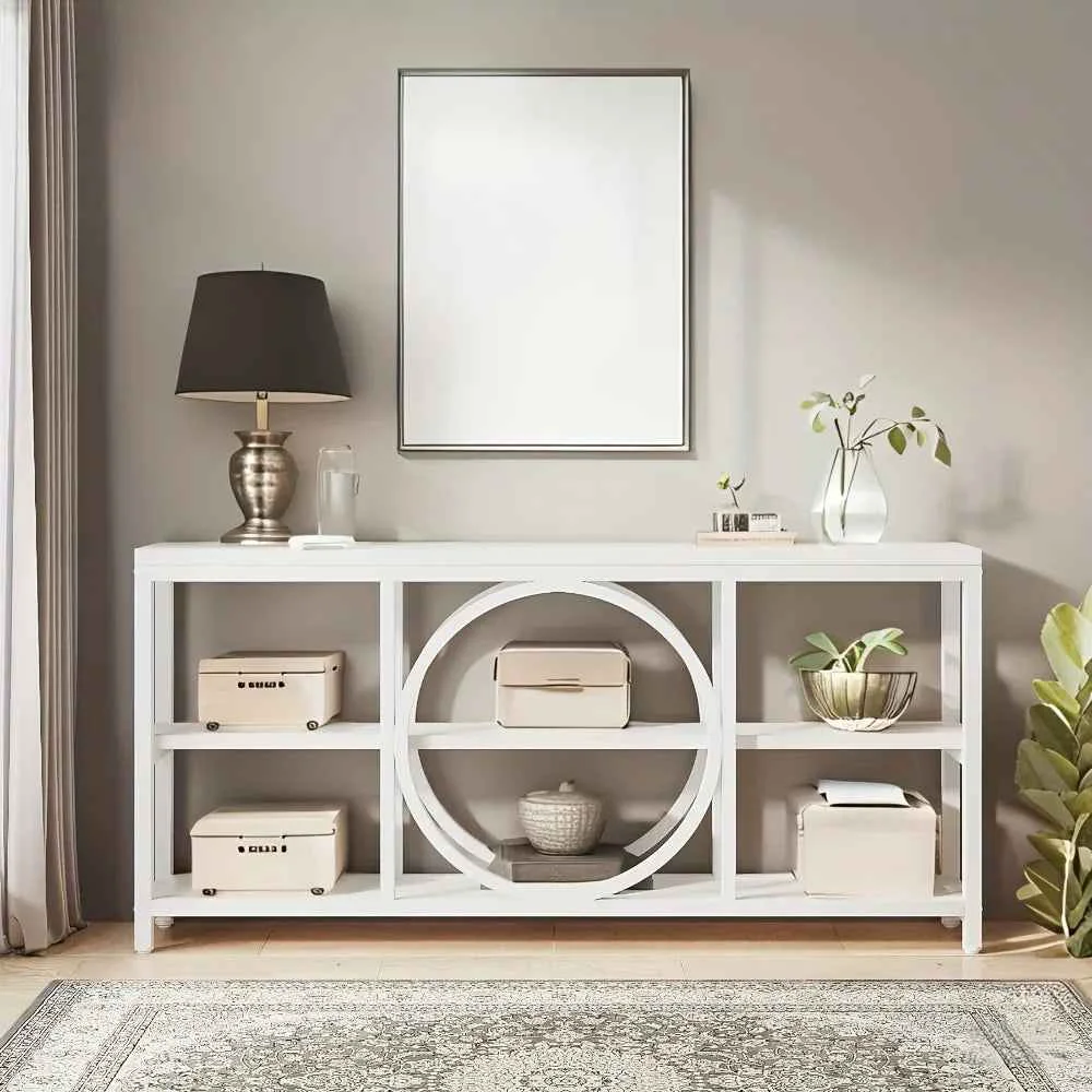 Certified Wood Sofa Console Table with 3 Tier Storage 70.9 inch Black Lightweight