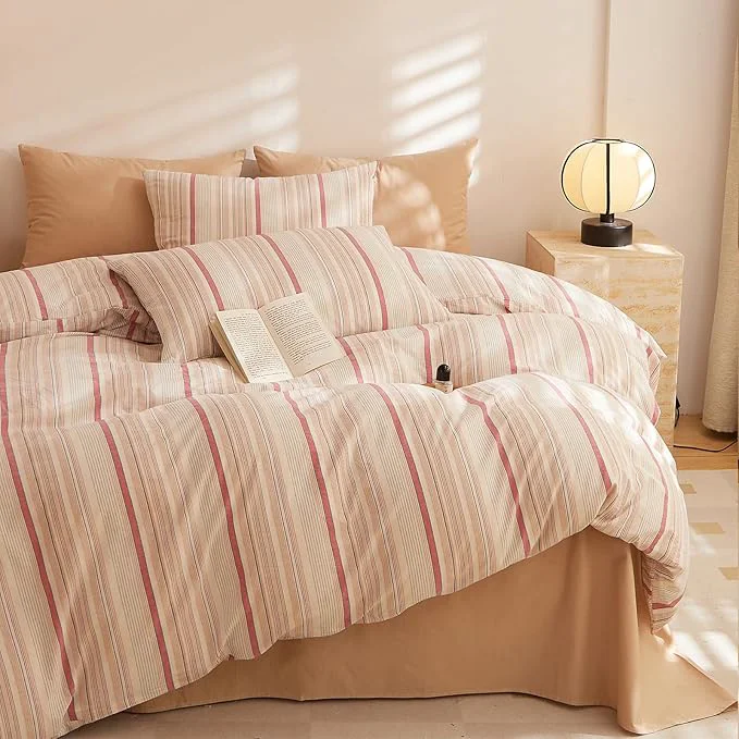 Traditional HighBuy Twin XL Size Comforter Set Striped Bedding Set 3 Piece Brown Pink Stripes Pattern Printed Comforter Fluffy Lightweight Bedding Comforter Set for Teen Girls 1 Comforter 2 Pillowcases Refined