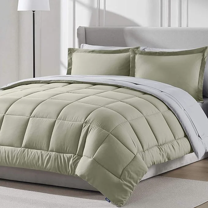 Trendy Nestl 7 Piece California King Comforter Set – Light Sage Reversible Bed in a Bag – Complete Cal King Size Bedding Set with Sheets Pillowcases and Shams Crafted