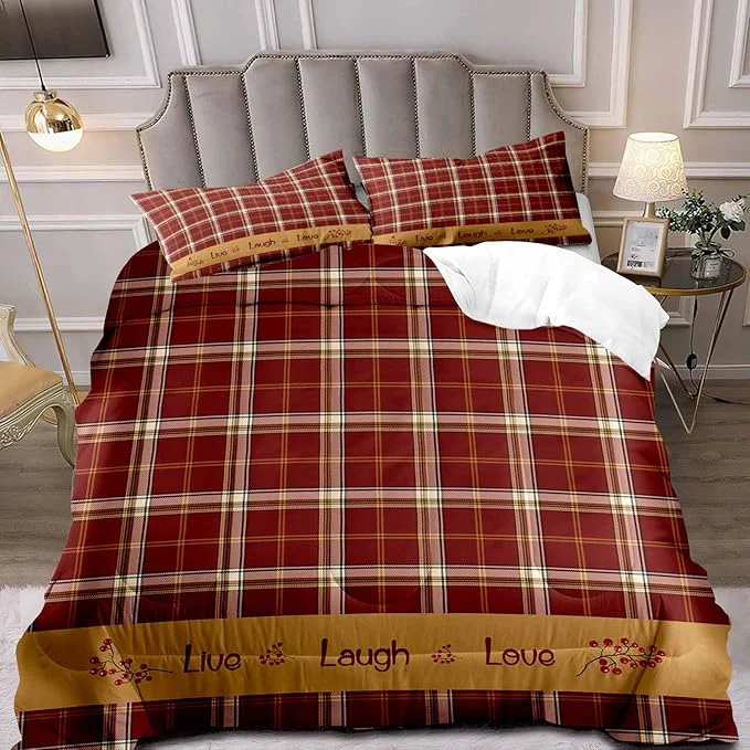 Genuine LUVIVIHOME 3PCS Red Gingham Comforter Set Full Size Red Berry Check Bed Set Grid Checkered Quilt Farmhouse Bedding Check Primitive Country Rustic Vintage Buffalo Plaid Comforter 2 Pillow Shams Classic