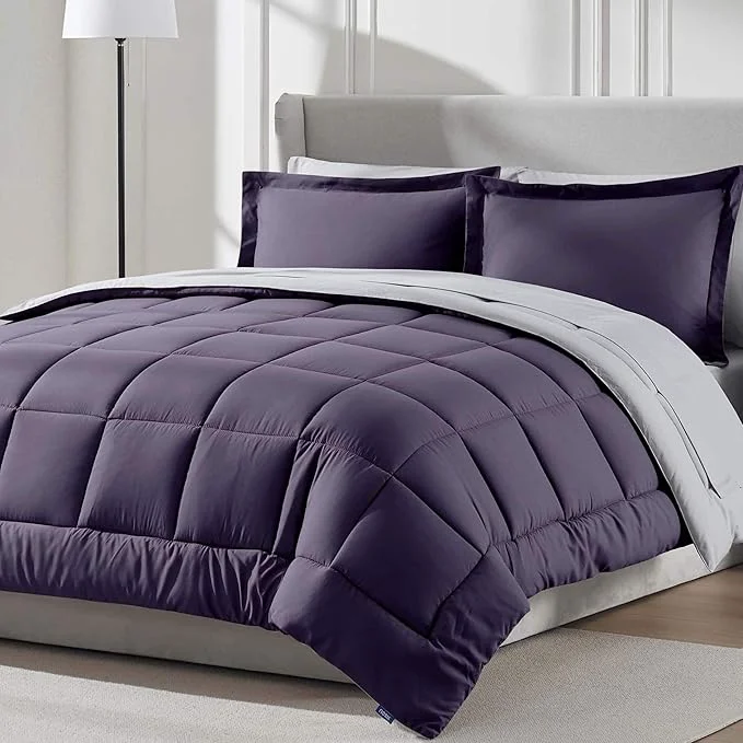 High-Performance Nestl 7 Piece California King Comforter Set – Purple Reversible Bed in a Bag – Complete Cal King Size Bedding Set with Sheets Pillowcases and Shams Enhanced