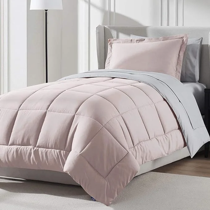 Fine Crafted Nestl 5 Piece Twin XL Comforter Set – Blush Pink Reversible Bed in a Bag – Complete Twin XL Size Bedding Set with Sheets Pillowcase and Sham Responsible