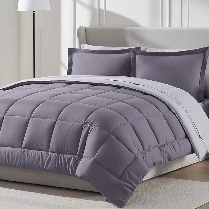Genuine Nestl 7 Piece Queen Comforter Set – Grayish Purple Reversible Bed in a Bag – Complete Queen Size Bedding Set with Sheets Pillowcases and Shams Elegant